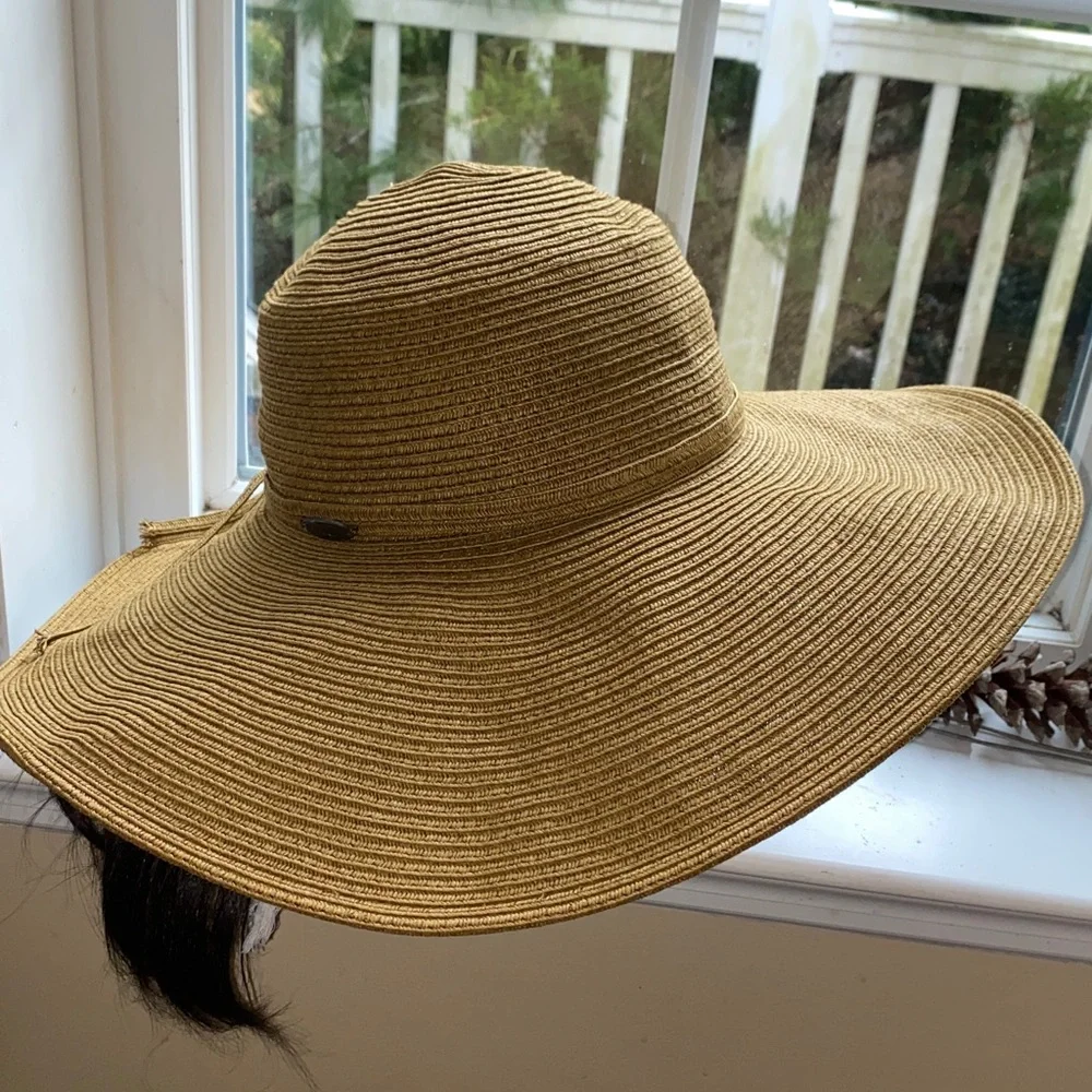 Scala Classic Golden-Brown Wide Brim Floppy Sun Hat with Ribbon Size OS